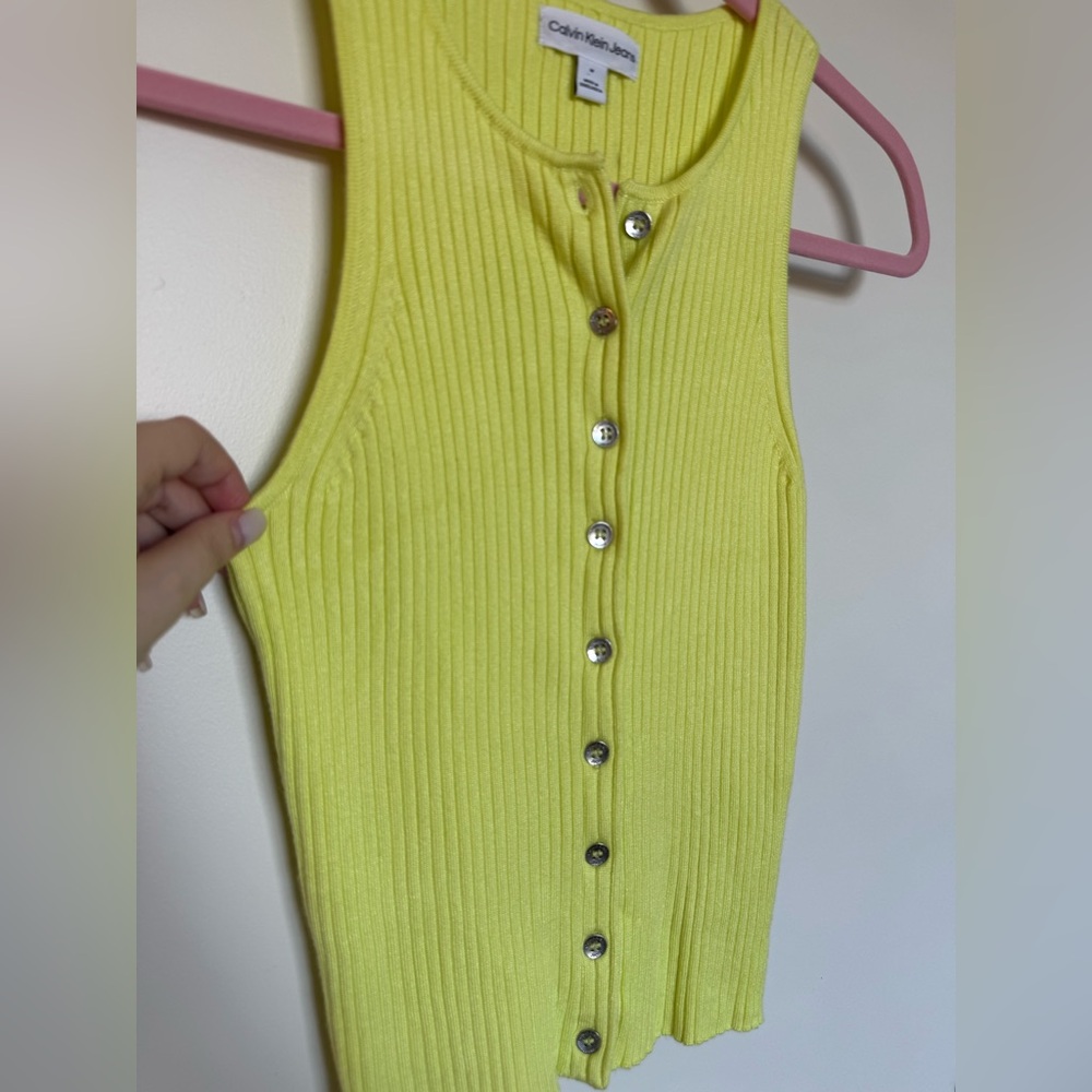 Calvin Klein Jeans Yellow Ribbed Fitted Tank Top - Picture 3 of 5